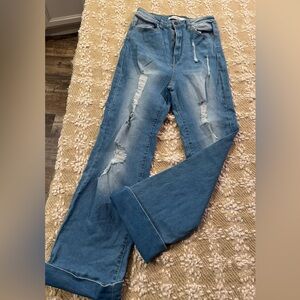 Highway Jeans Flared Jeans Womens Distressed Medium Blue Denim Size 9